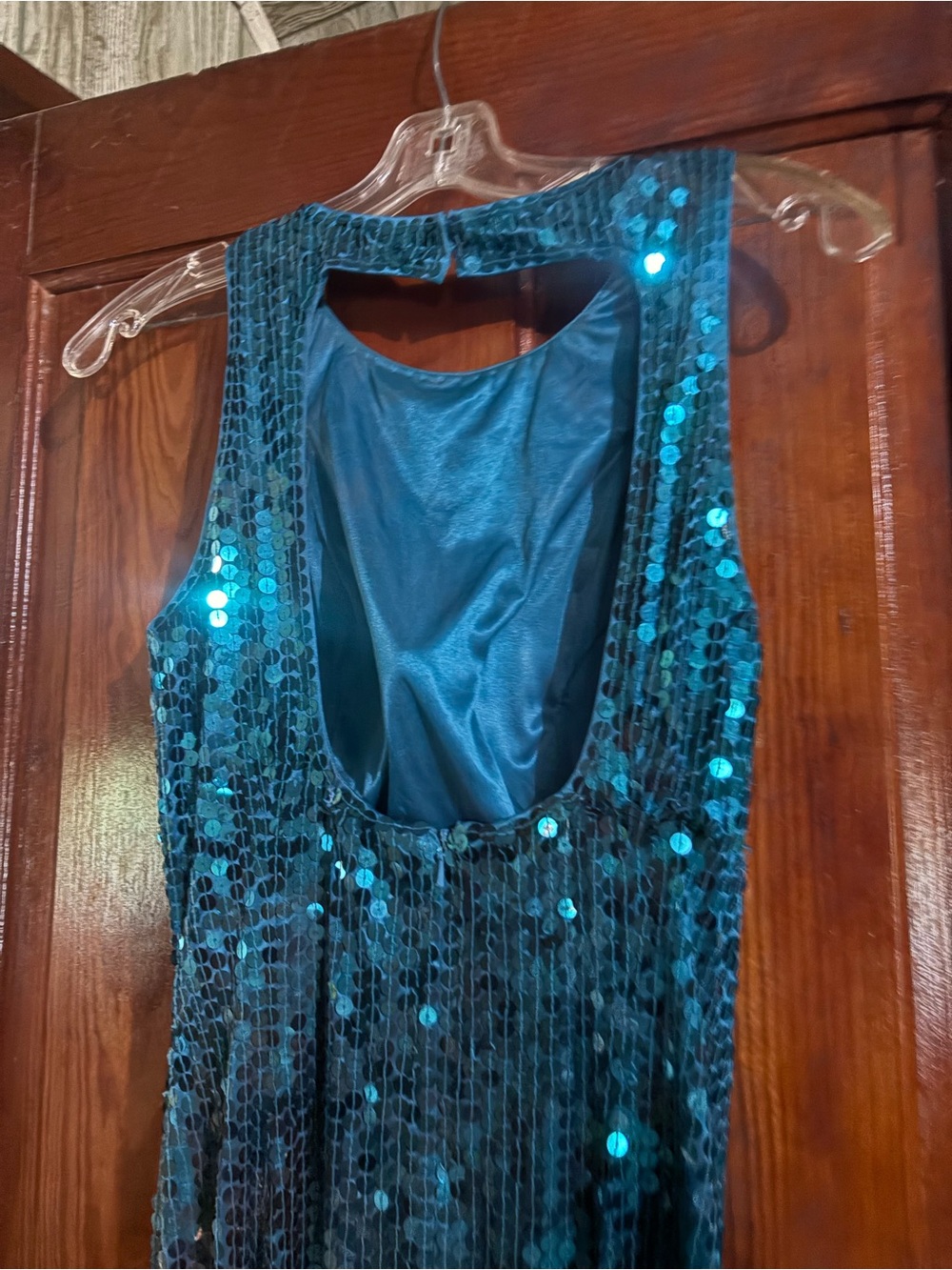 Vintage Adrianna Papell Teal Sequin Maxi Dress - Picture 8 of 10